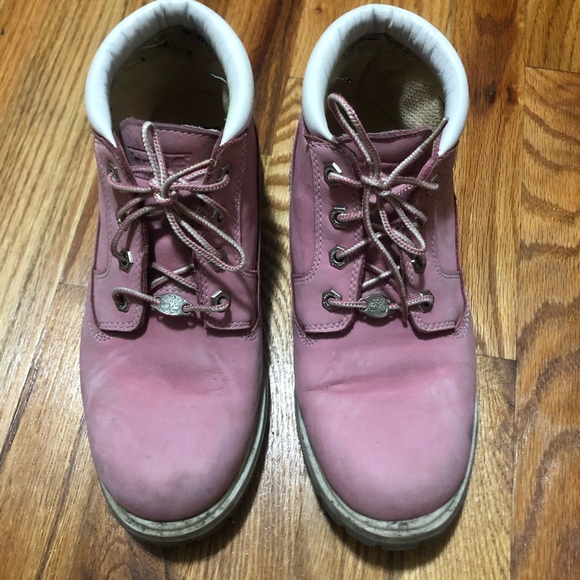 RARE!! Timberland Women’s Pink/White Leather Lace Up Boots Size 8 - Picture 7 of 8